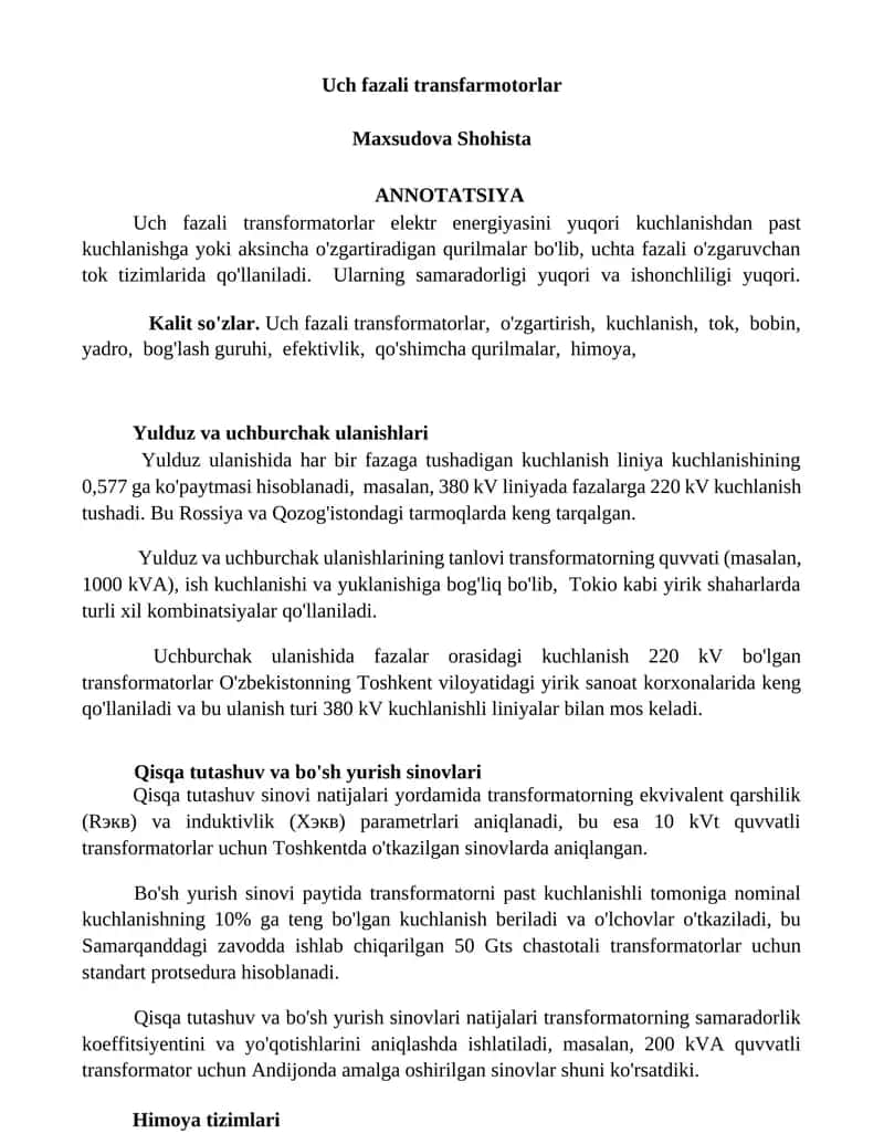 Uch fazali transfarmotorlar 1