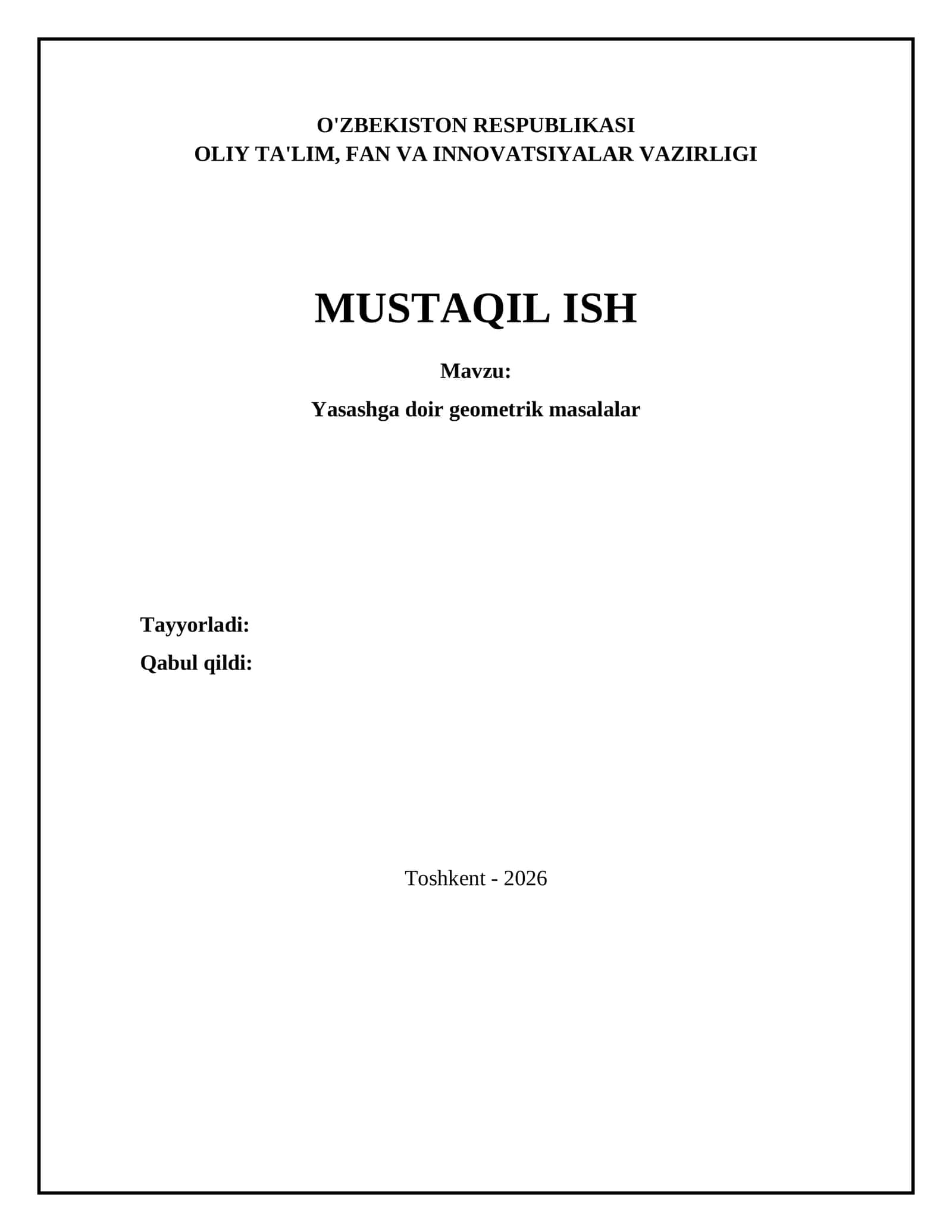 Yasashga doir geometrik masalalar 1