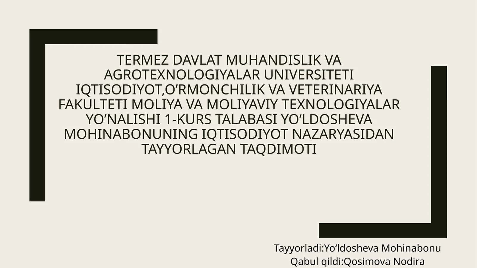iqtisodiyot nazariyasidan tayyorlagan taqdimoti 1
