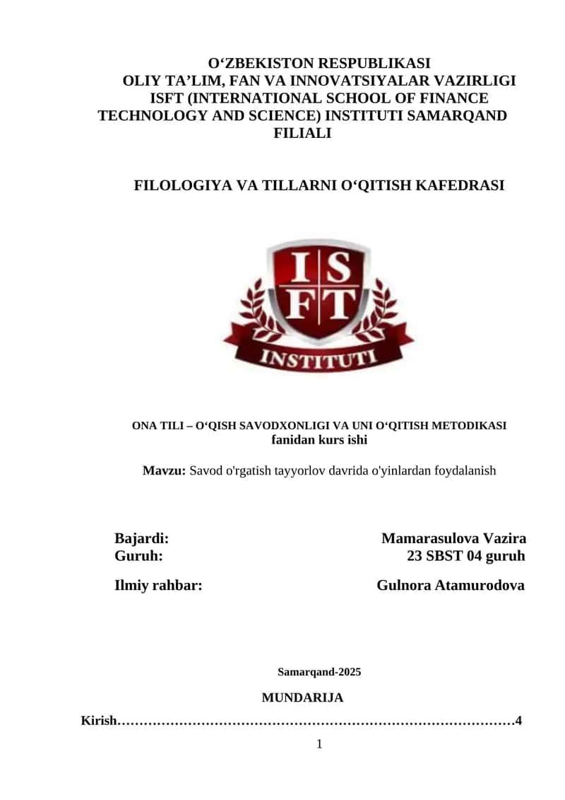 Savod o'rgatish tayyorlov davrida o'yinlardan foydalanish 1