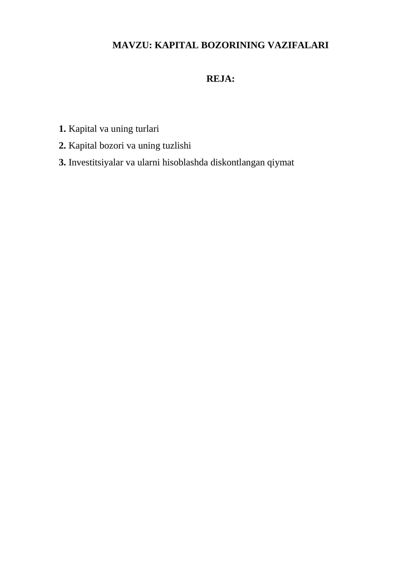 KAPITAL BOZORINING VAZIFALARI 1