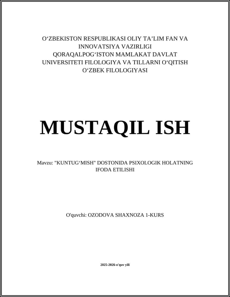 "KUNTUGʻMISH" DOSTONIDA PSIXOLOGIK HOLATNING IFODA ETILISHI 1