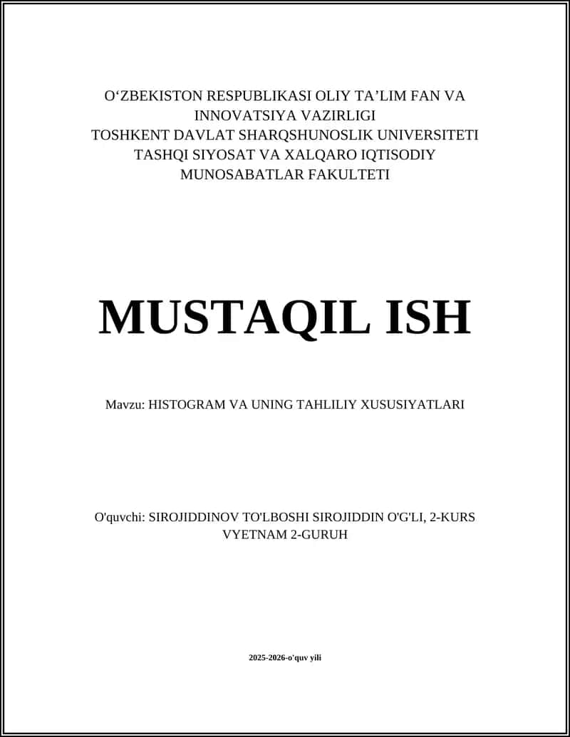 Histogram va uning tahliliy xususiyatlari 1