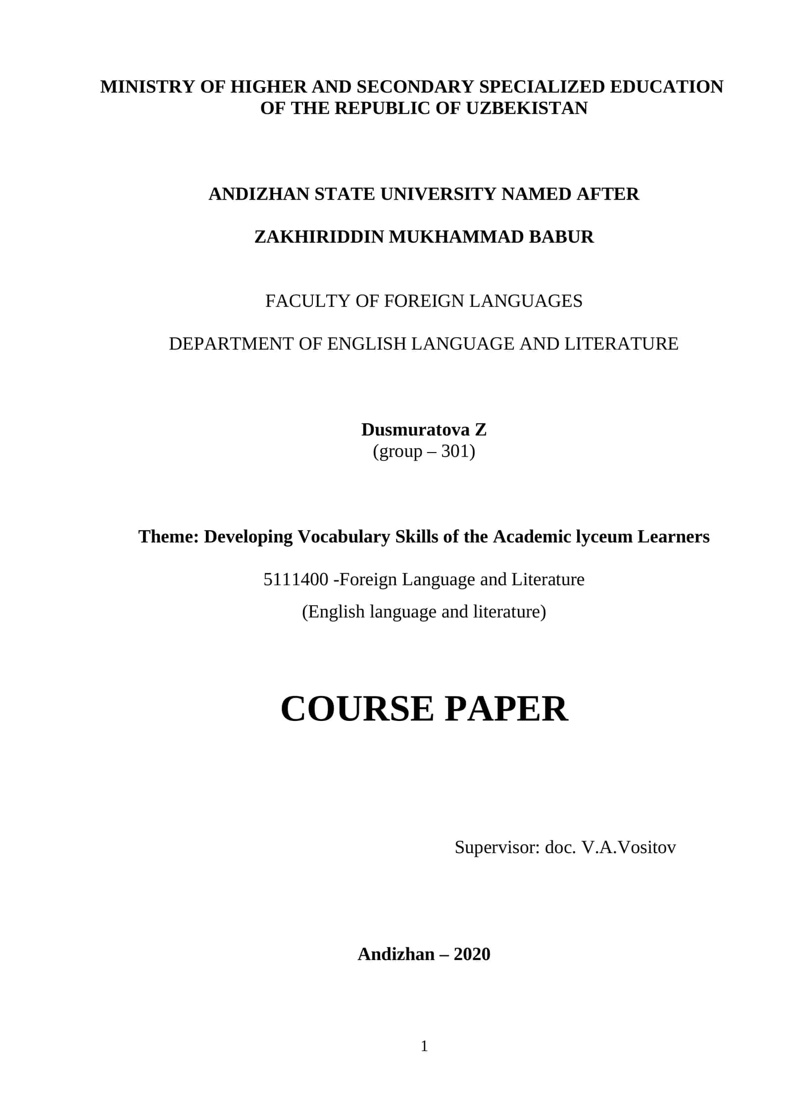 Developing Vocabulary Skills of the Academic lyceum Learners 1