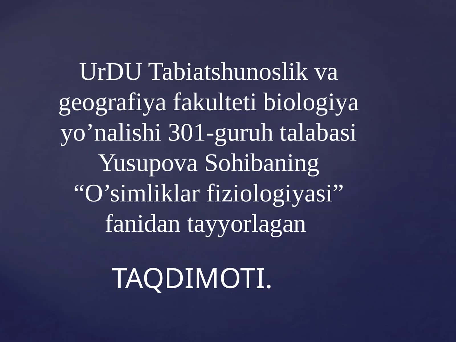O’simliklar fiziologiyasi 1