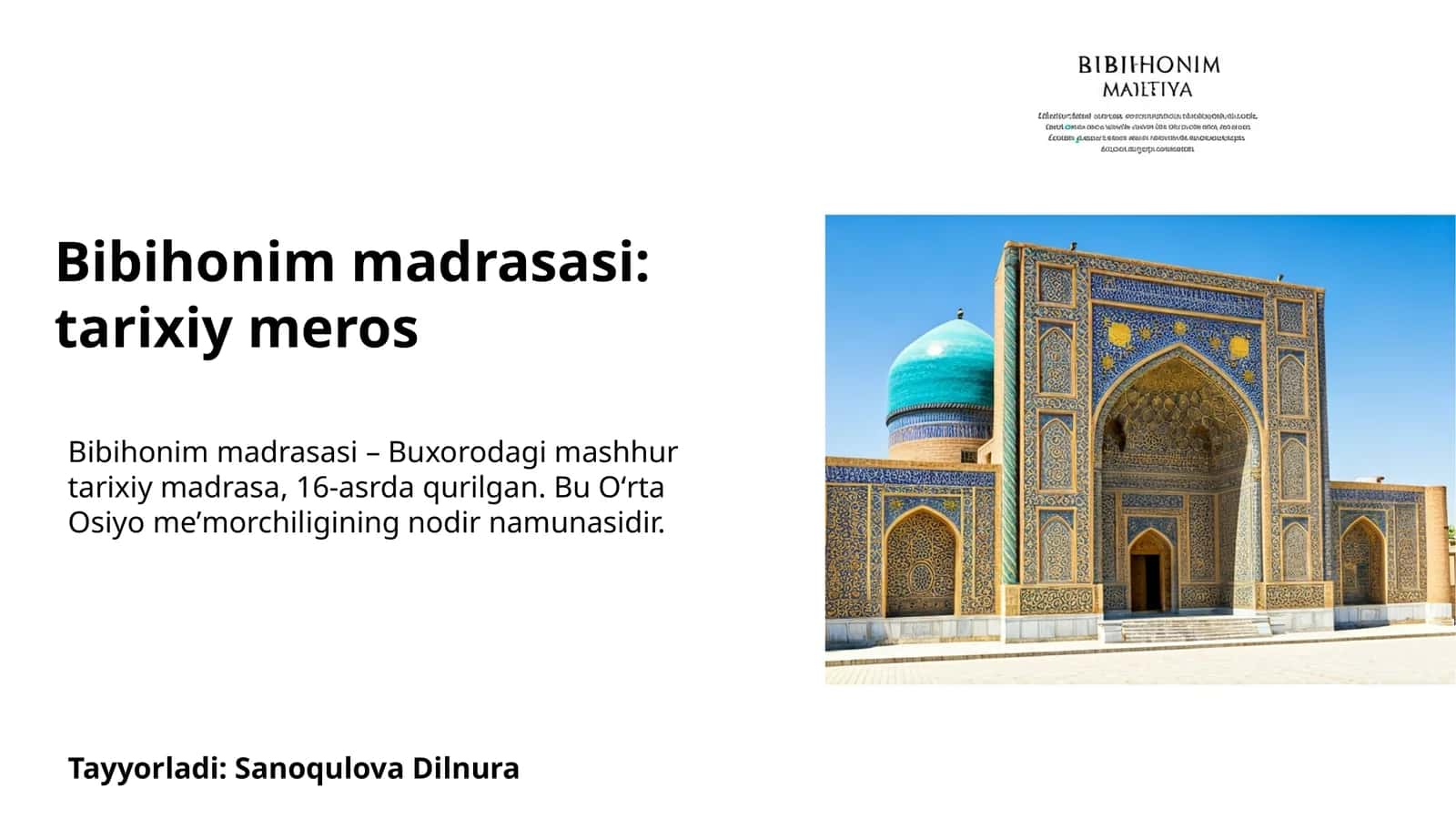 Bibihonim madrasasi 1