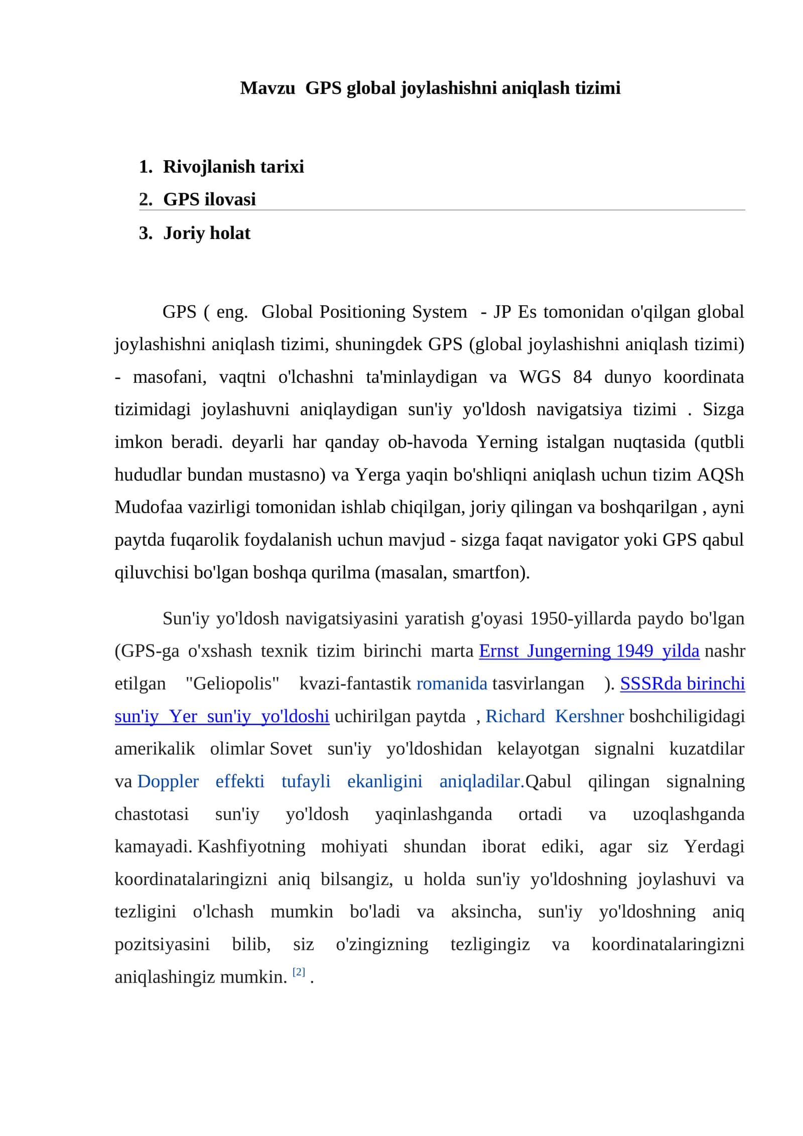 GPS global joylashishni aniqlash tizimi 1
