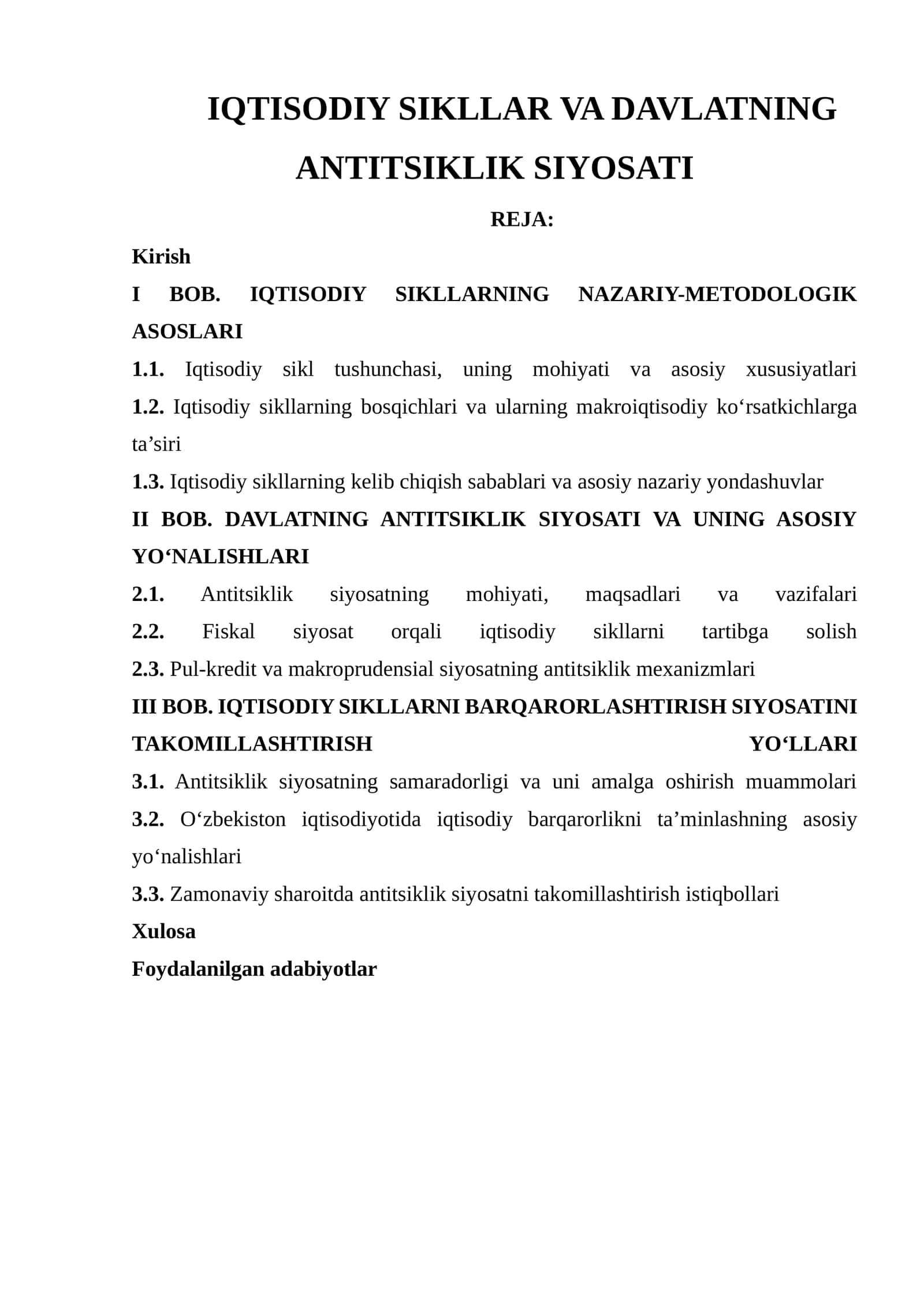 IQTISODIY SIKLLAR VA DAVLATNING ANTITSIKLIK SIYOSATI 1