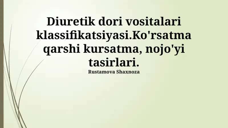 Diuretik dori vositalari klassifikatsiyasi 1