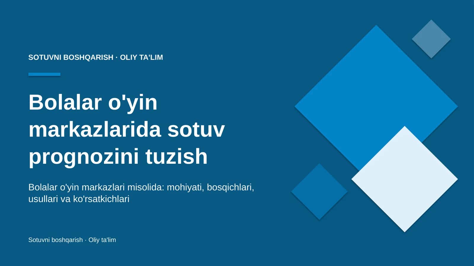 Bolalar o'yin markazlarida sotuv prognozini tuzish 1