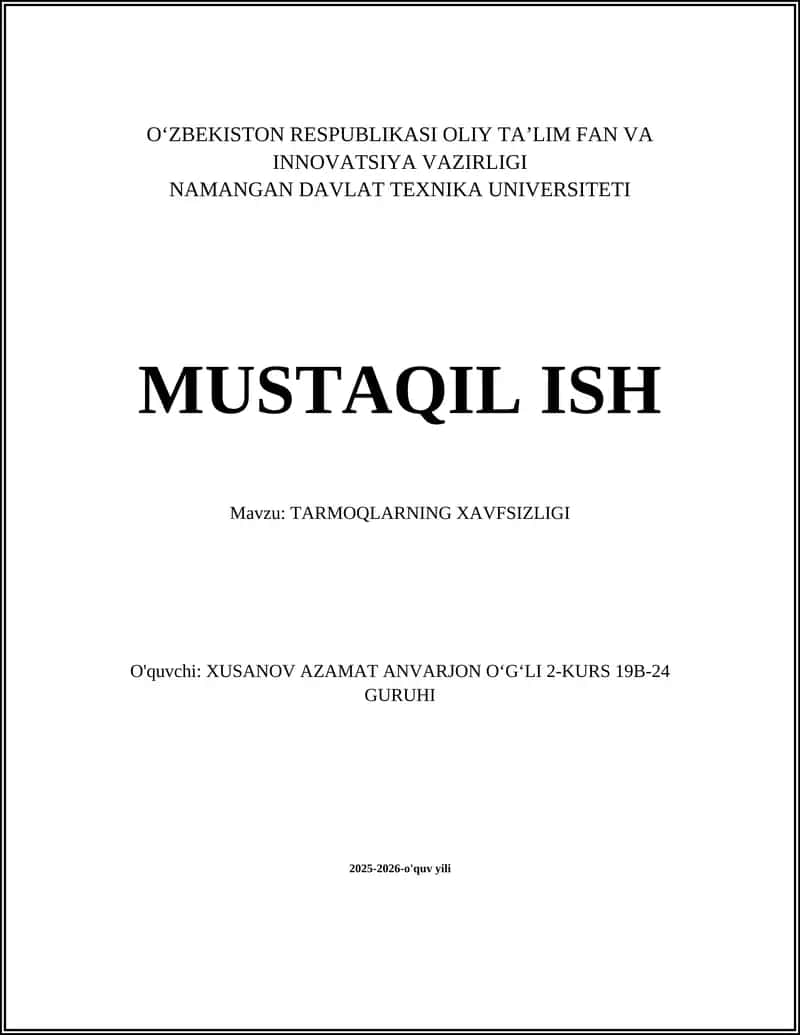 TARMOQLARNING XAVFSIZLIGI 1