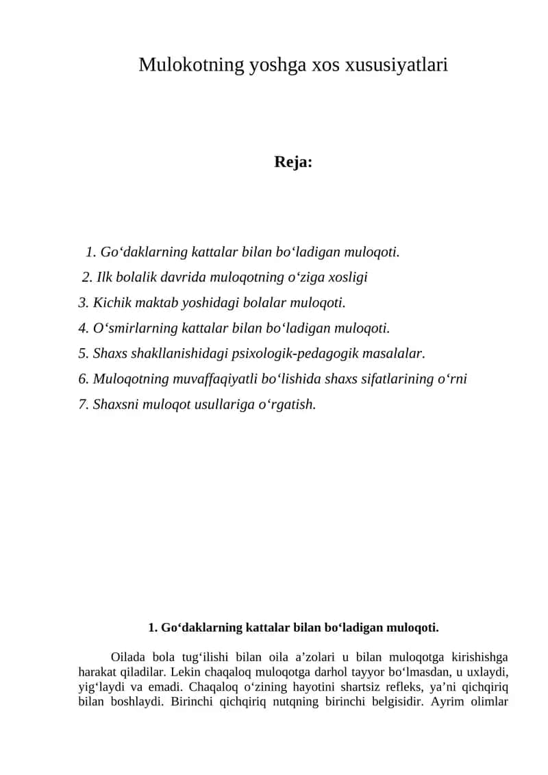 Mulokotning yoshga xos xususiyatlari 1