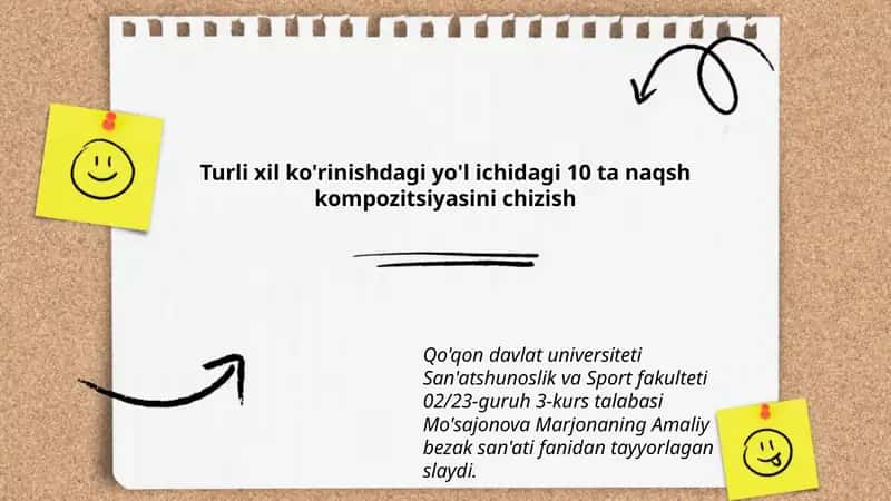 Turli xil ko'rinishdagi yo'l ichidagi 10 ta naqsh kompozitsiyasini chizish 1