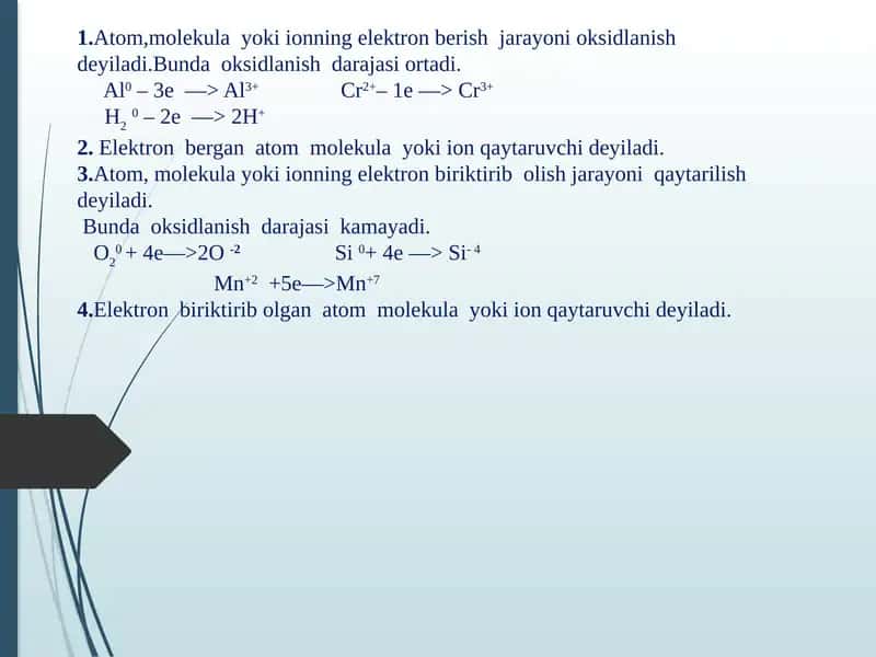 Oxidlanish va Qayta solish 1