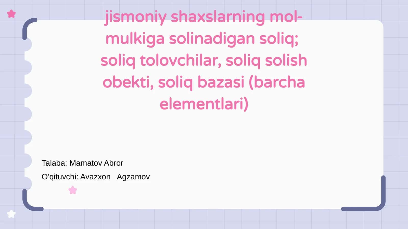 Jismoniy shaxslarning mol-mulkiga solinadigan soliq 1