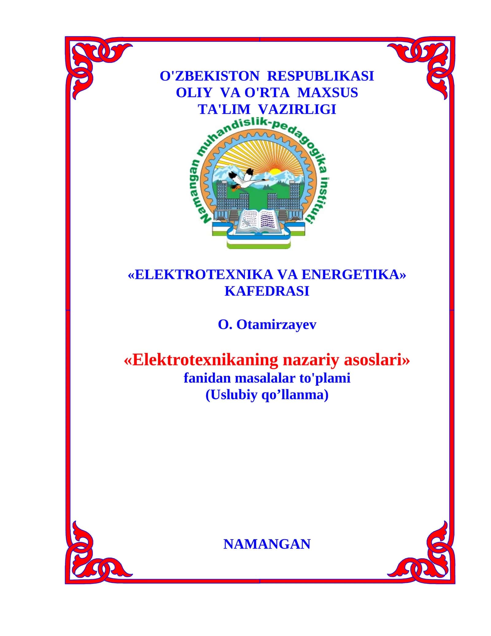 «Elektrotexnikaning nazariy asoslari» fanidan masalalar to'plami 1