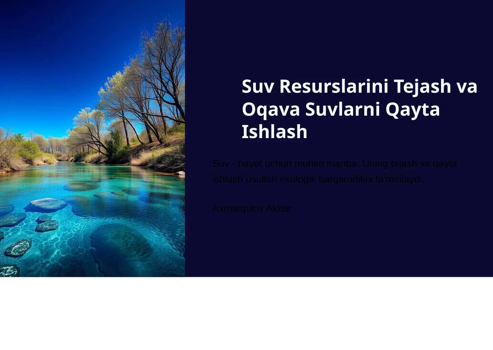 Suv Resurslarini Tejash va Oqava Suvlarni Qayta Ishlash 1