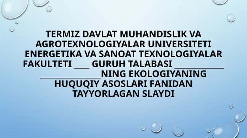 Atmosfera havosini ekologik-huquqiy muhofaza qilish 1