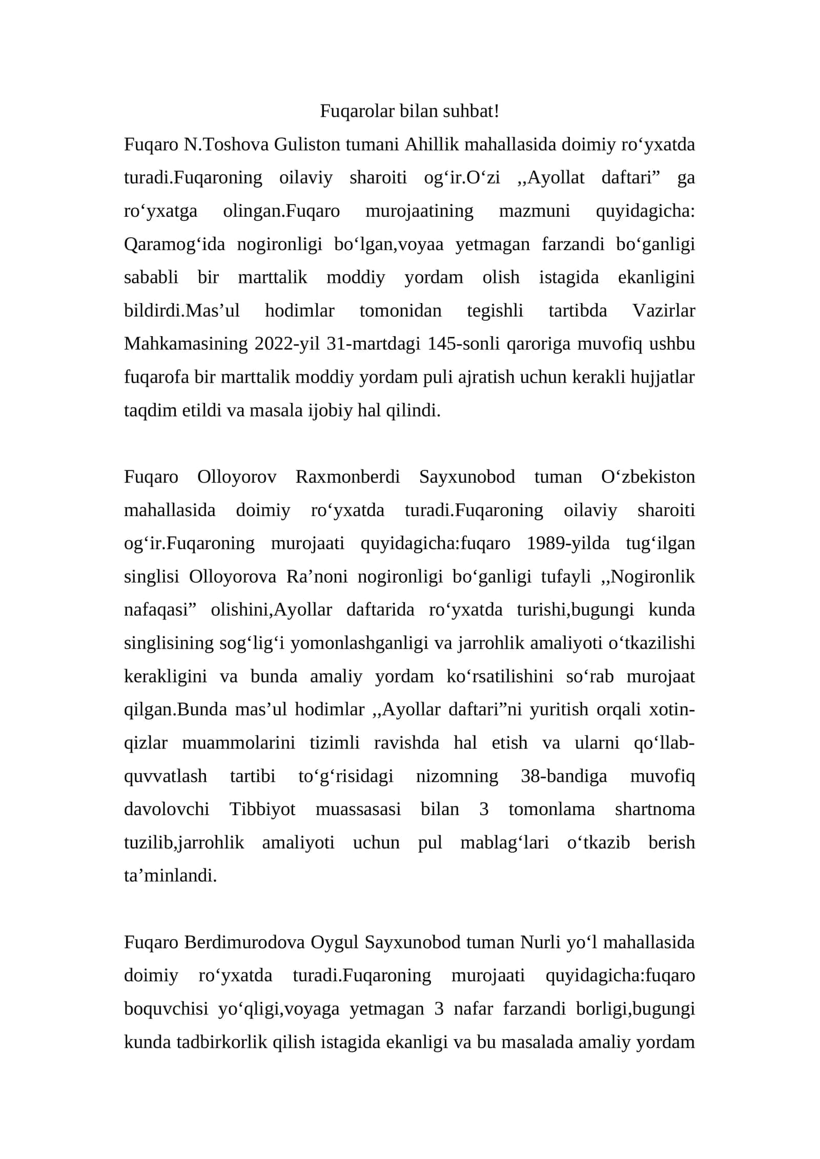 Suhbat Fuqarolar Bilan 1