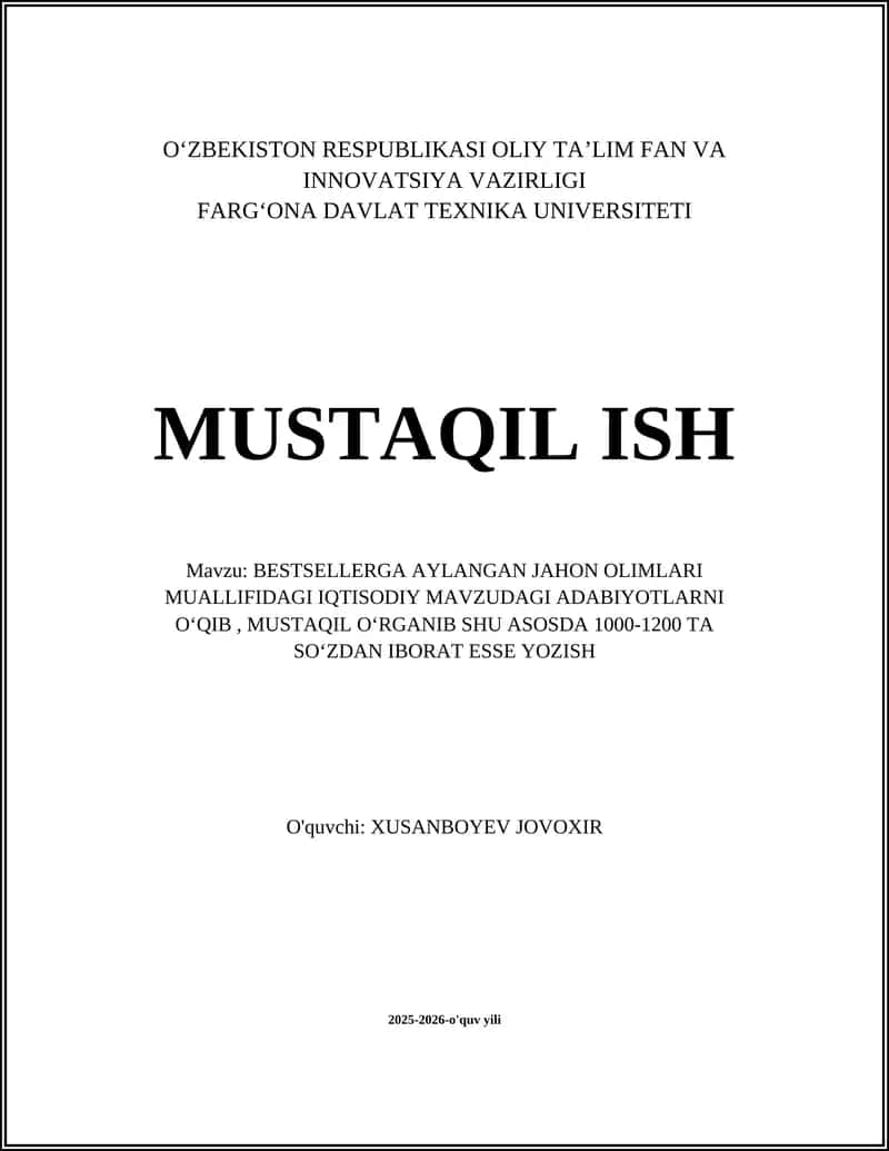 BESTSELLERGA AYLANGAN JAHON OLIMLARI MUALLIFIDAGI IQTISODIY MAVZUDAGI ADABIYOTLAR 1