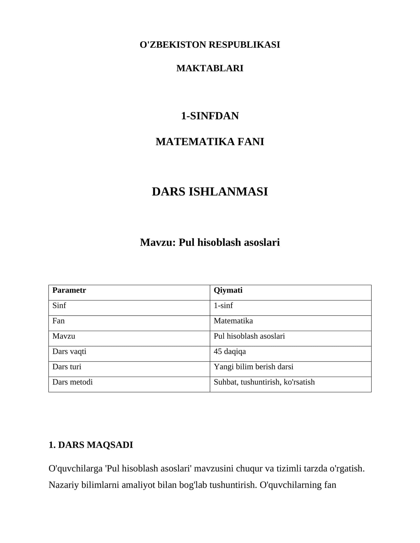 Pul hisoblash asoslari 1