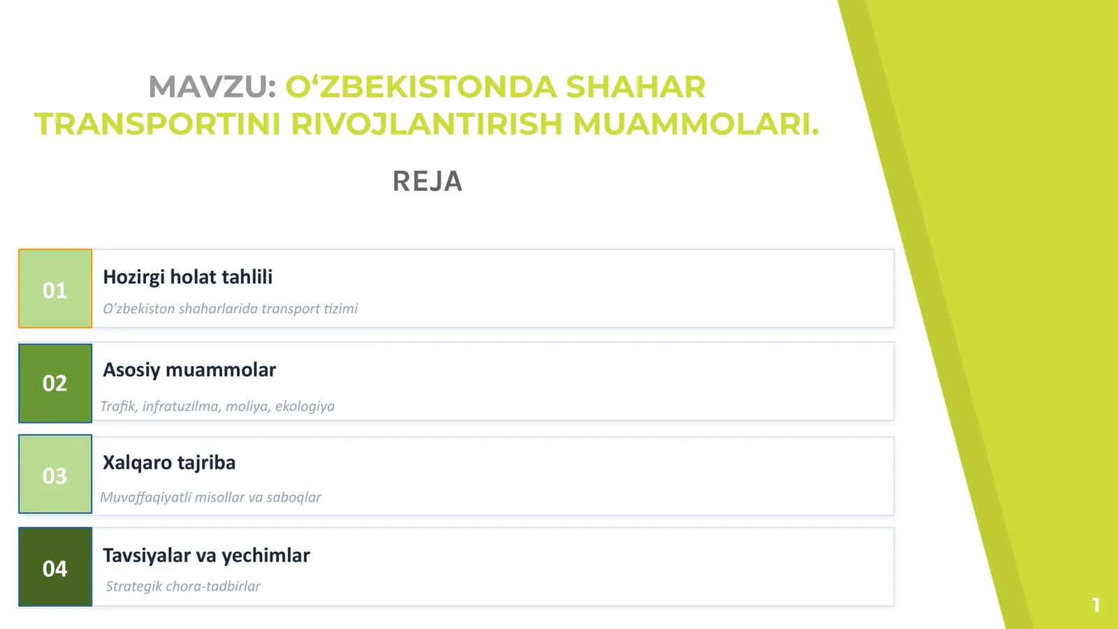 O‘ZBEKISTONDA SHAHAR TRANSPORTINI RIVOJLANTIRISH MUAMMOLARI 1
