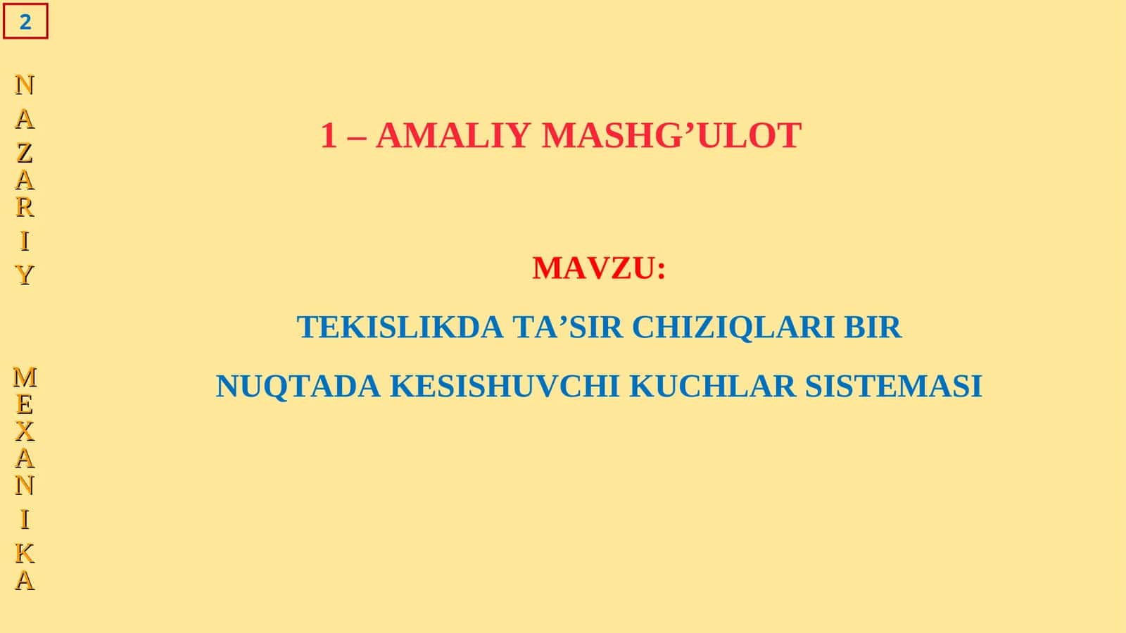 TEKISLIKDA TA’SIR CHIZIQLARI BIR NUQTADA KESISHUVCHI KUCHLAR SISTEMASI 1