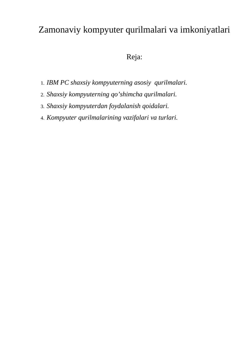 Kompyuter qurilmalari va imkoniyatlari 1