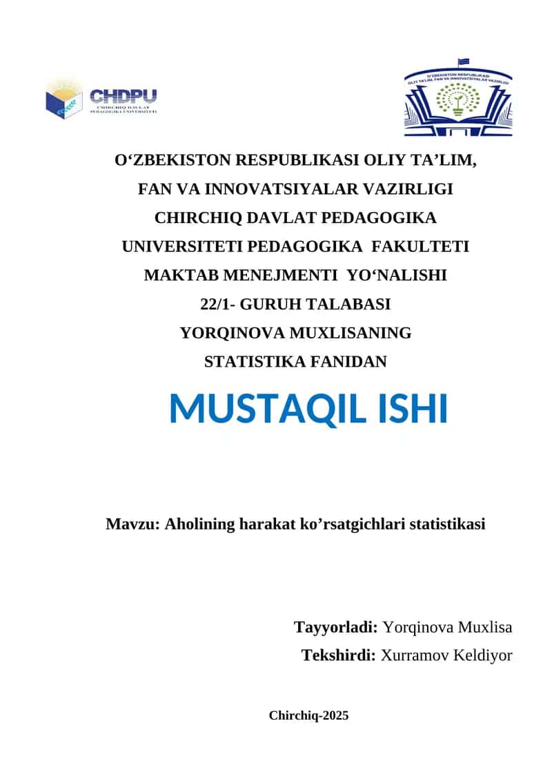 Aholining harakat ko’rsatgichlari statistikasi 1