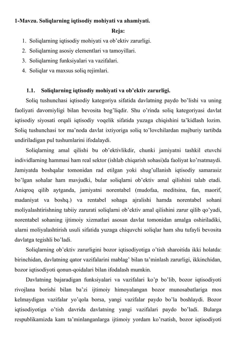Soliqlarning iqtisodiy mohiyati va ahamiyati 1