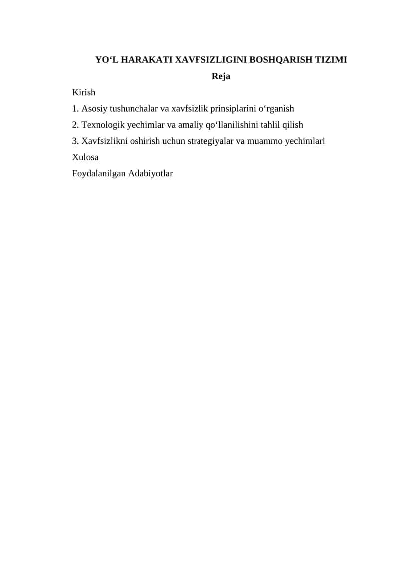 Yo‘l harakati xavfsizligini boshqarish tizimi 1