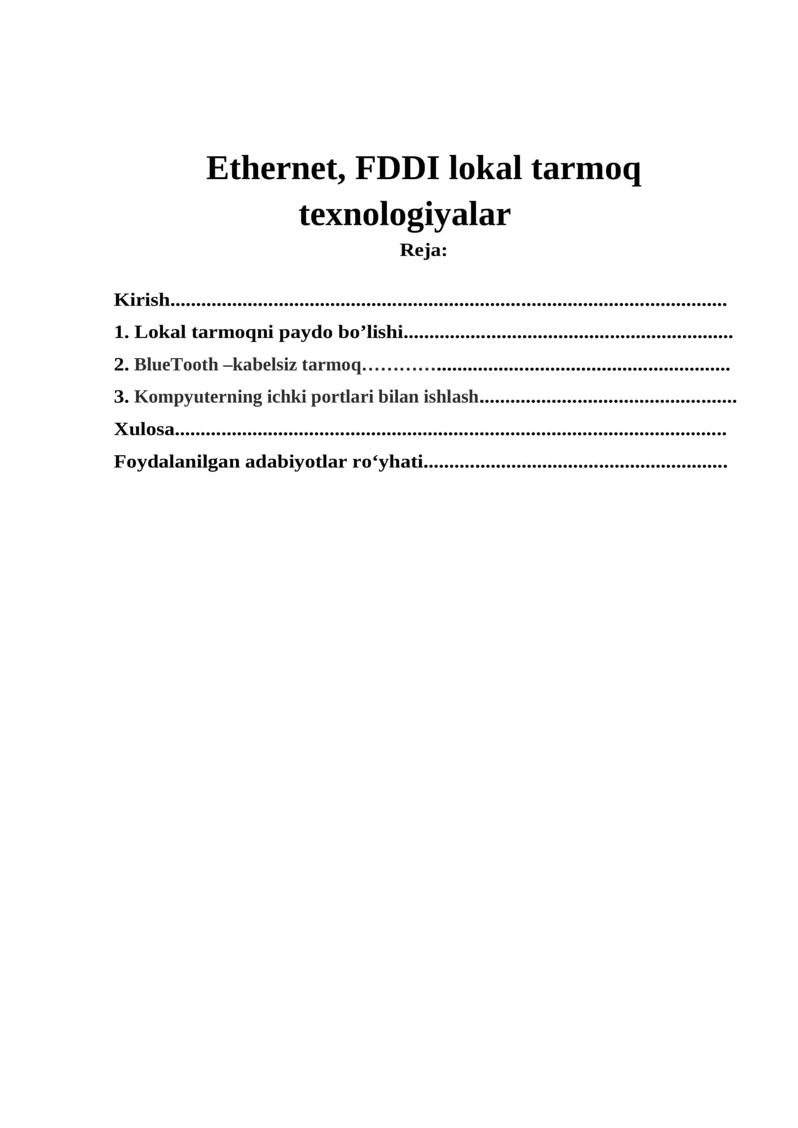 Ethernet, FDDI lokal tarmoq texnologiyalar 1