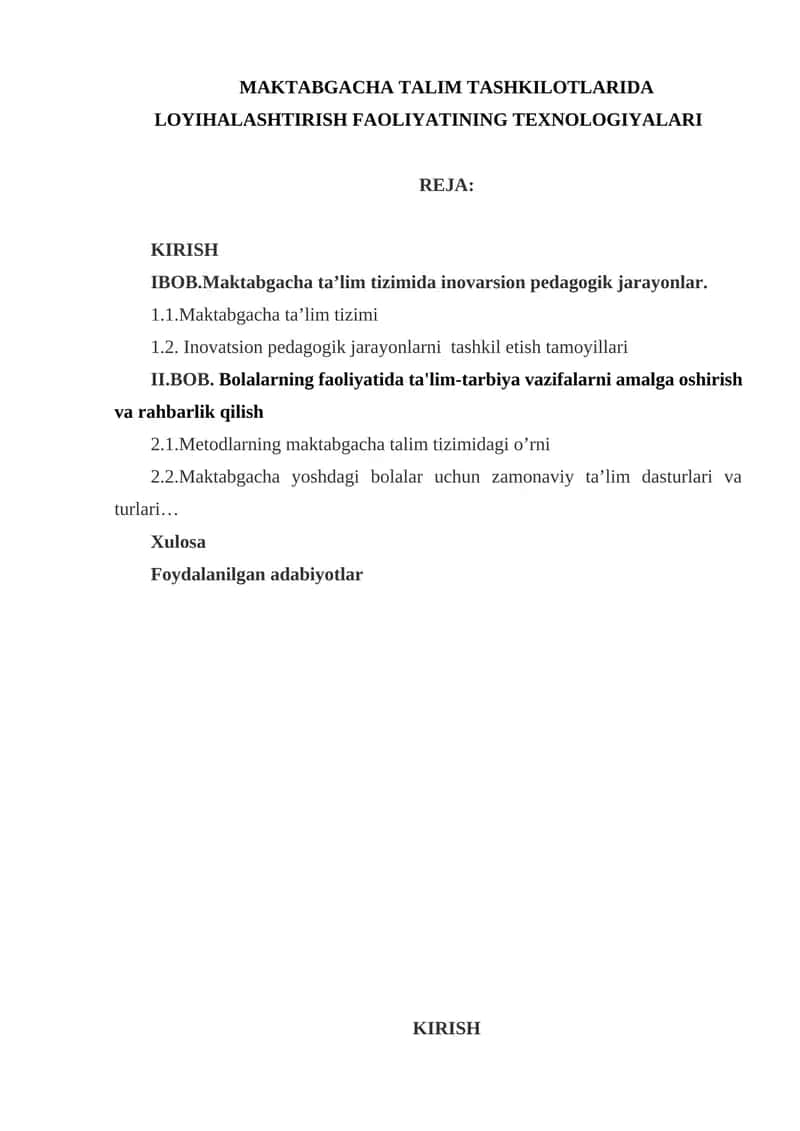 MAKTABGACHA TALIM TASHKILOTLARIDA LOYIHALASHTIRISH FAOLIYATINING TEXNOLOGIYALARI 1