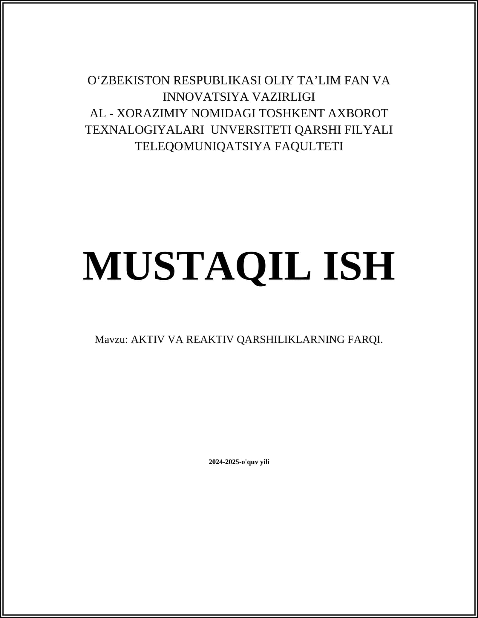 AKTIV VA REAKTIV QARSHILIKLARNING FARQI 1
