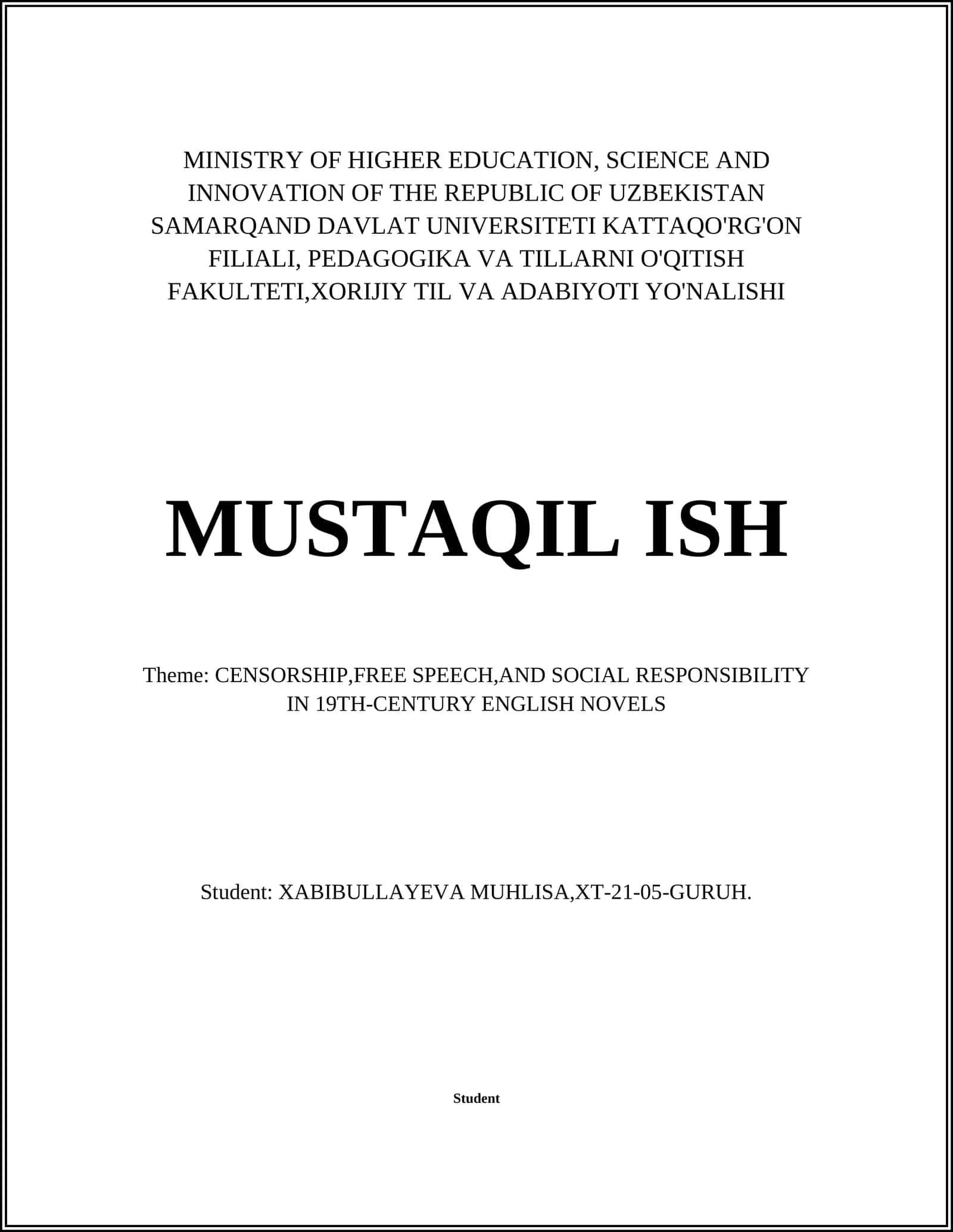 Theme: CENSORSHIP,FREE SPEECH,AND SOCIAL RESPONSIBILITY IN 19TH-CENTURY ENGLISH NOVELS 1