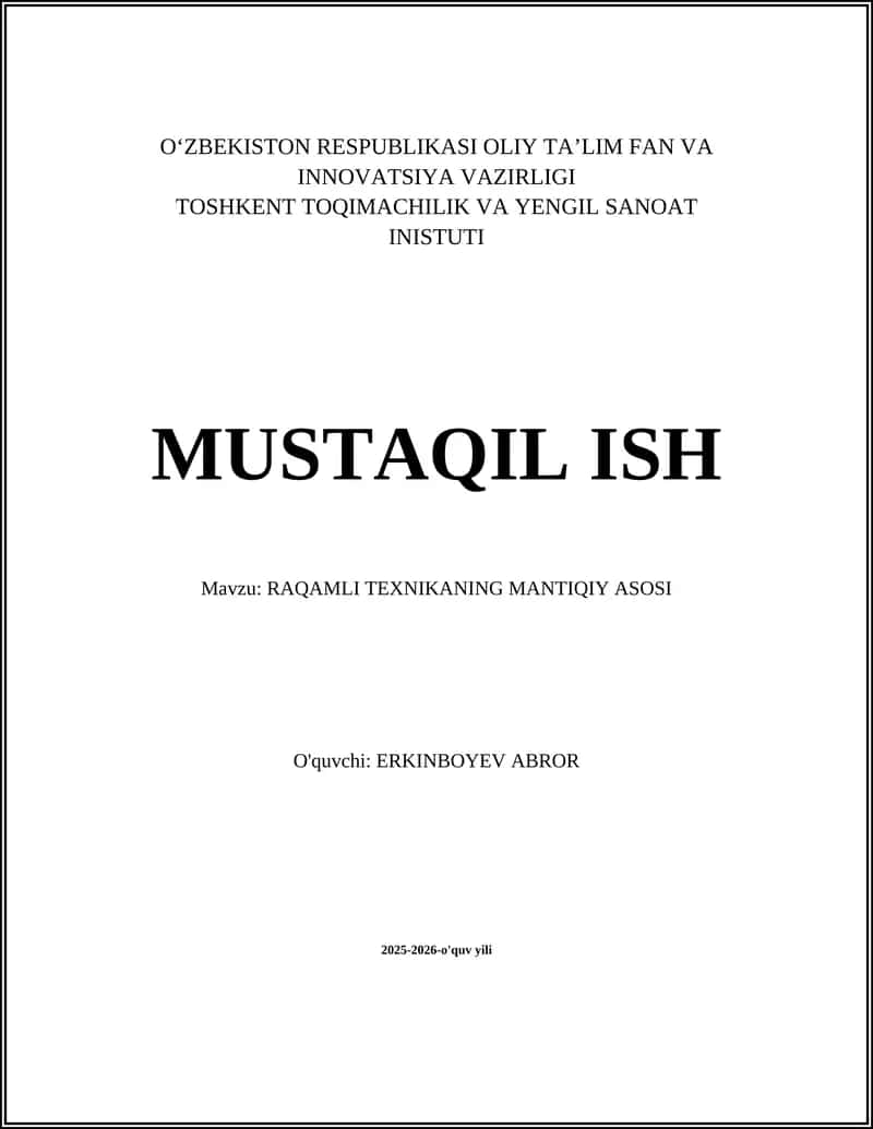 RAQAMLI TEXNIKANING MANTIQIY ASOSI 1