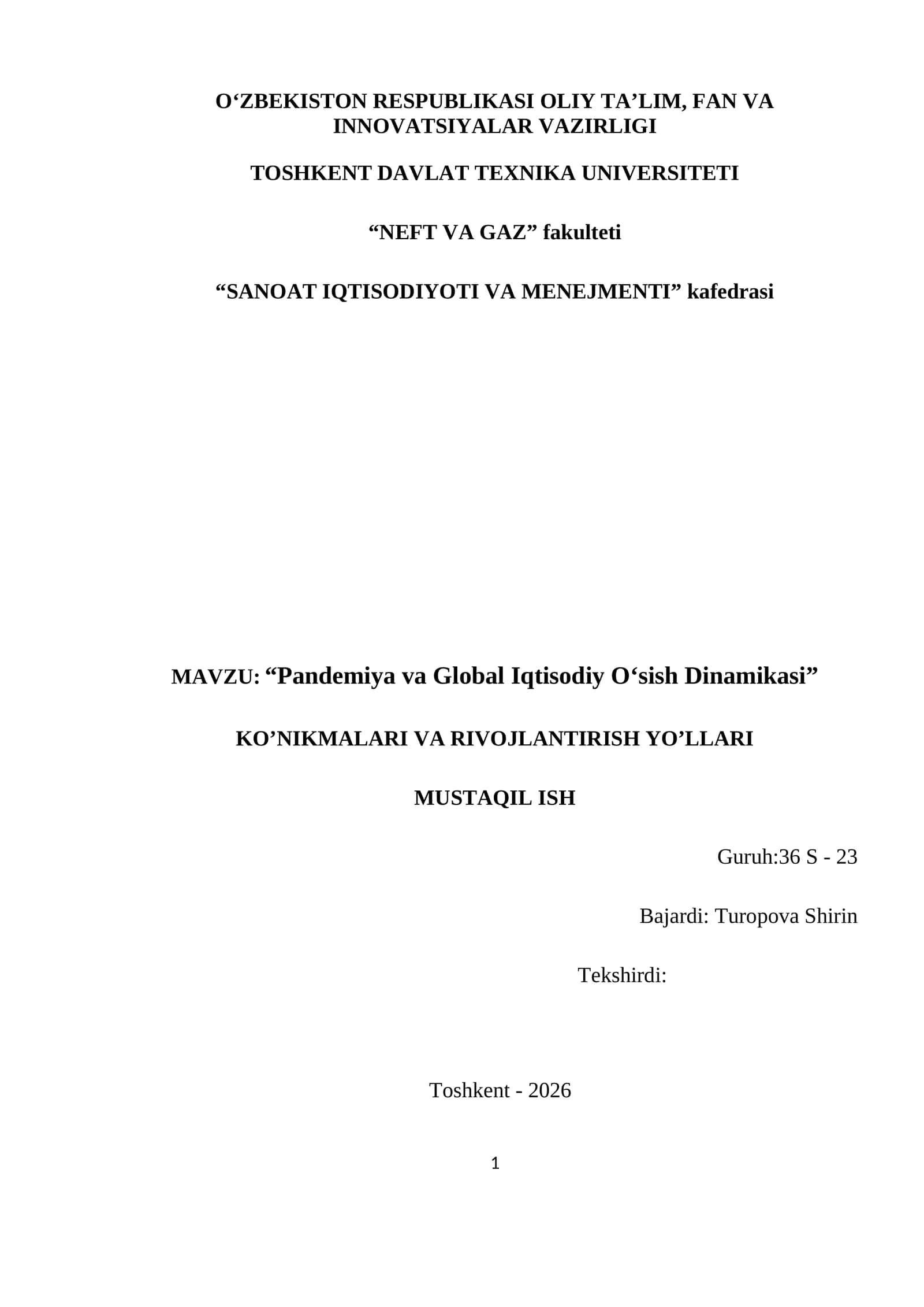 Pandemiya va Global Iqtisodiy O‘sish Dinamikasi 1