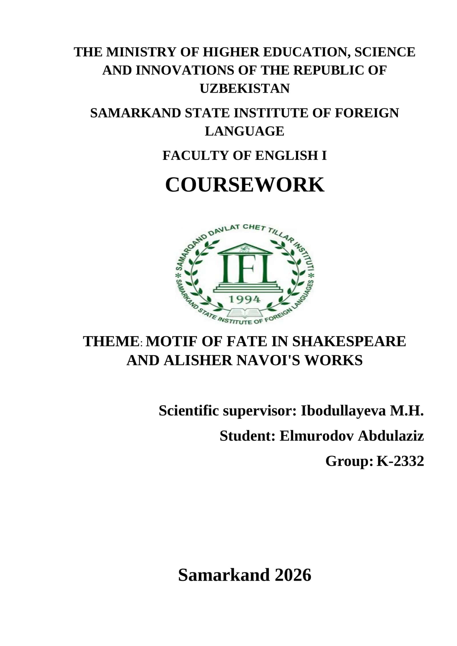 MOTIF OF FATE IN SHAKESPEARE AND ALISHER NAVOI'S WORKS 1