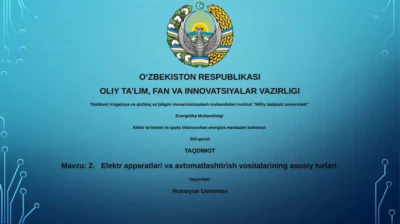 Elektr apparatlari va avtomatlashtirish vositalarining asosiy turlari 1