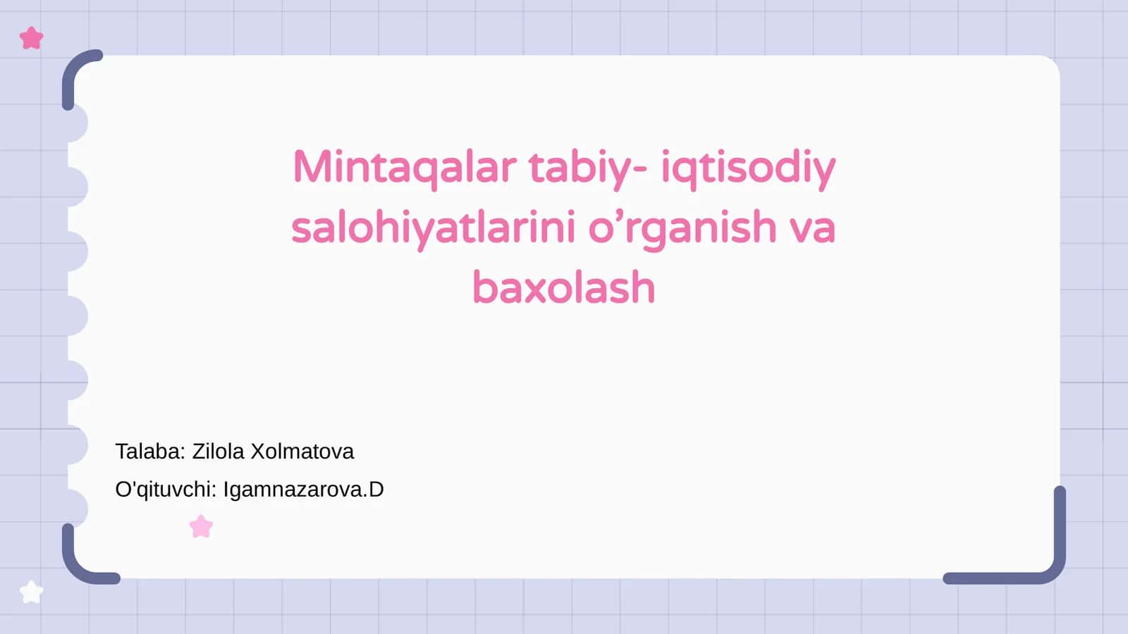 Mintaqalar tabiy- iqtisodiy salohiyatlarini o’rganish va baxolash 1