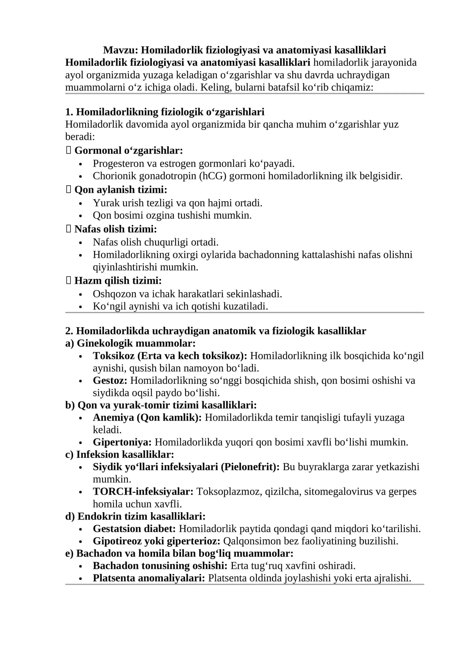 Homiladorlik fiziologiyasi va anatomiyasi kasalliklari 1