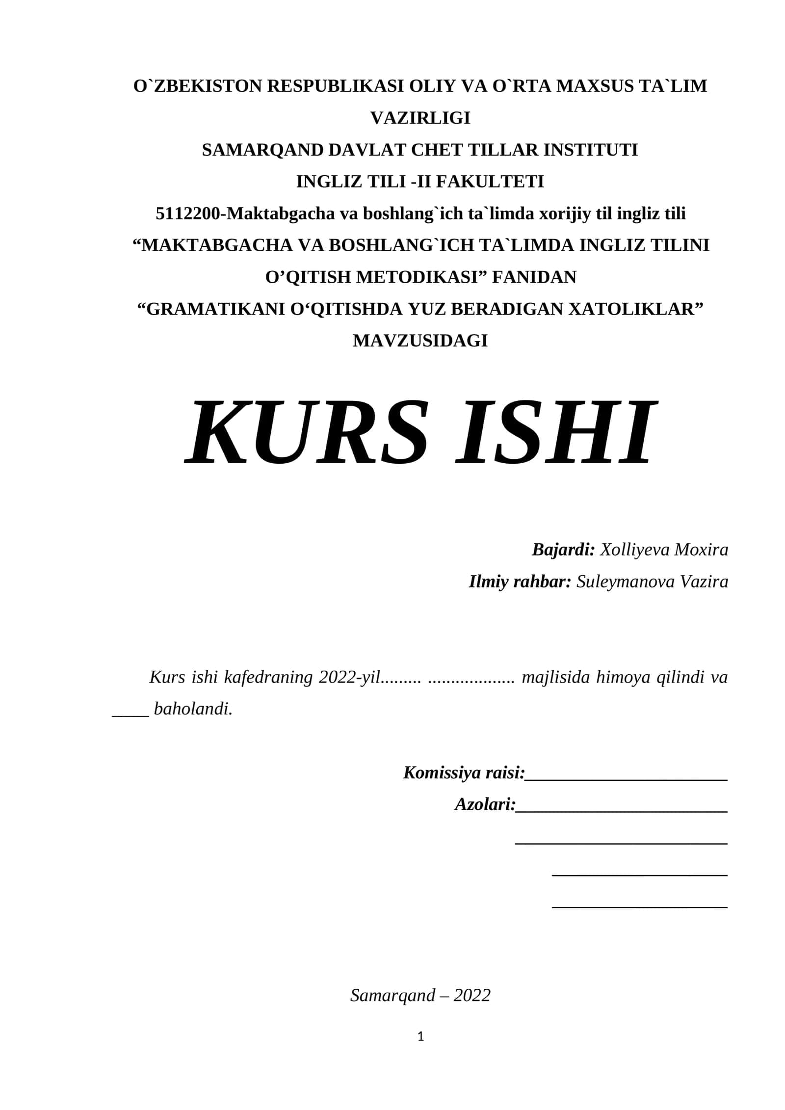 "GRAMATIKANI OʻQITISHDA YUZ BERADIGAN XATOLIKLAR" 1