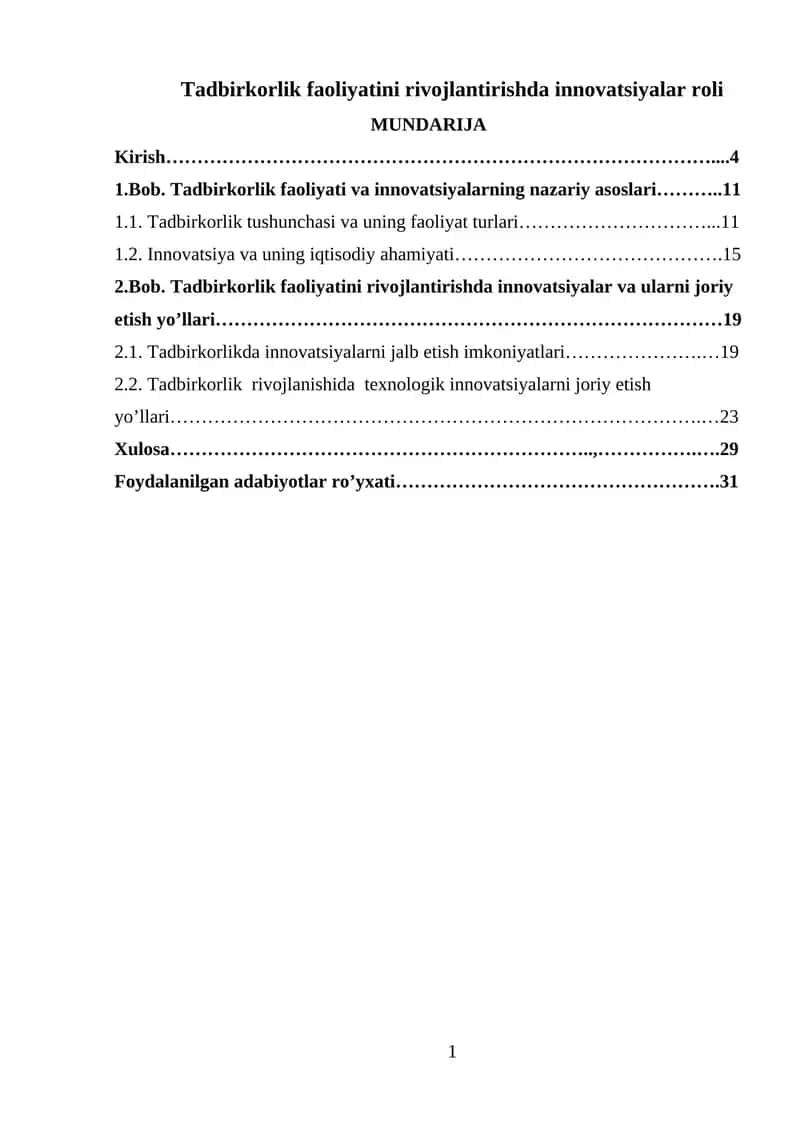 Tadbirkorlik faoliyatini rivojlantirishda innovatsiyalar roli 1