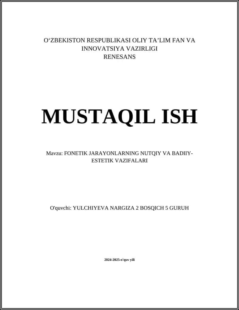 FONETIK JARAYONLARNING NUTQIY VA BADIIY-ESTETIK VAZIFALARI 1