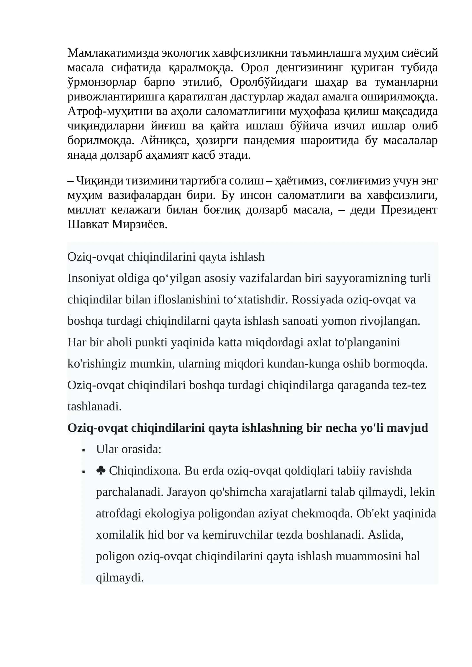 Oziq-ovqat chiqindilarini qayta ishlash 1