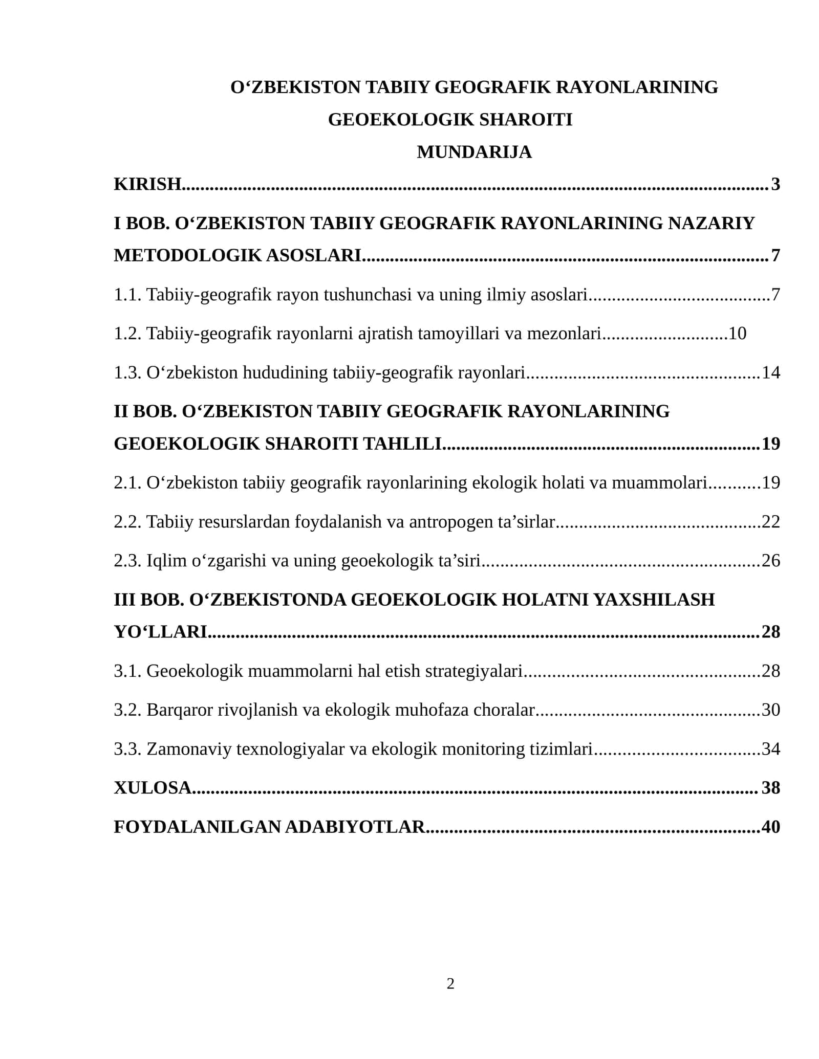 O‘ZBEKISTON TABIIY GEOGRAFIK RAYONLARINING GEOEKOLOGIK SHAROITI 1