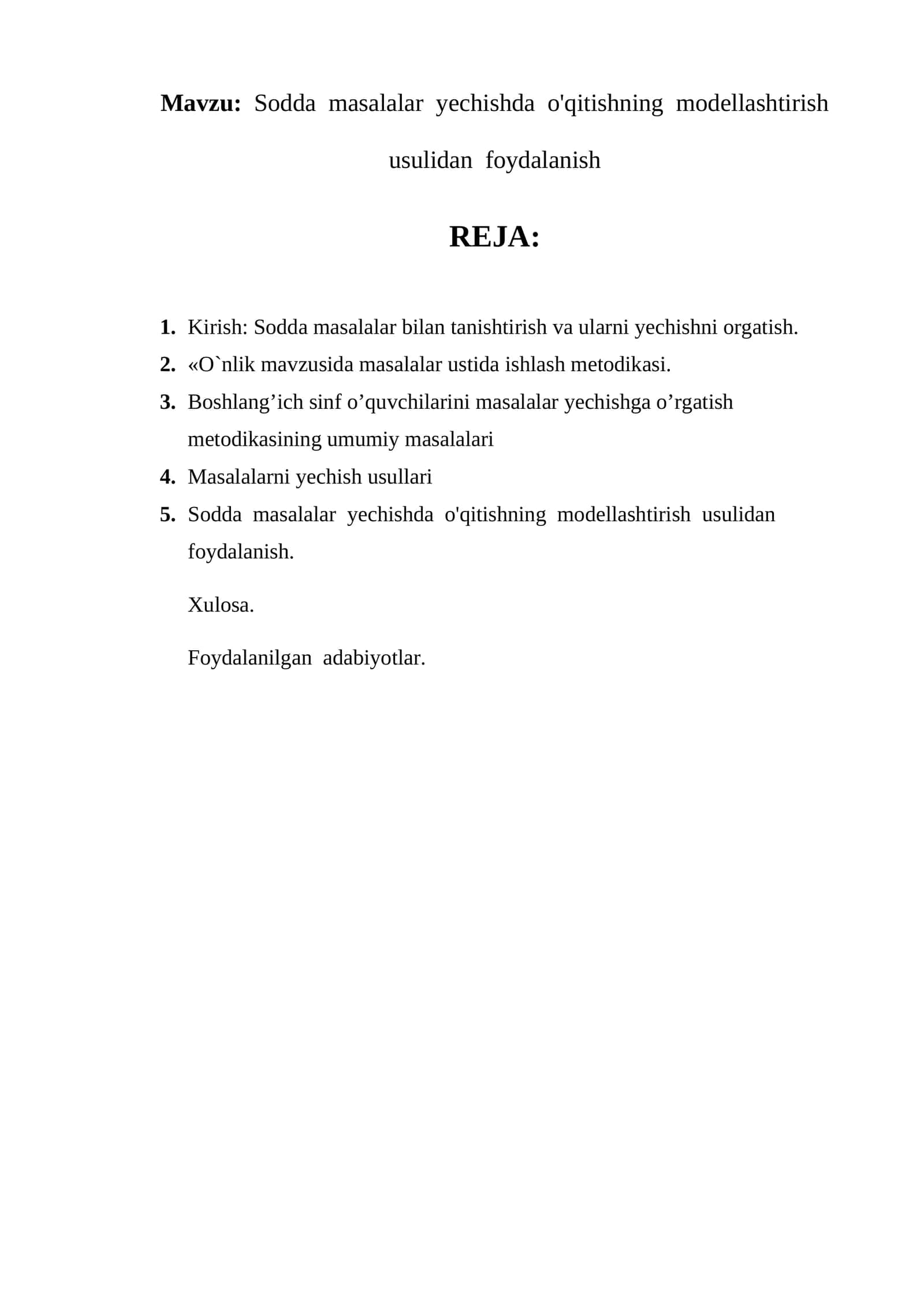 Sodda masalalar yechishda o'qitishning modellashtirish usulidan foydalanish 1