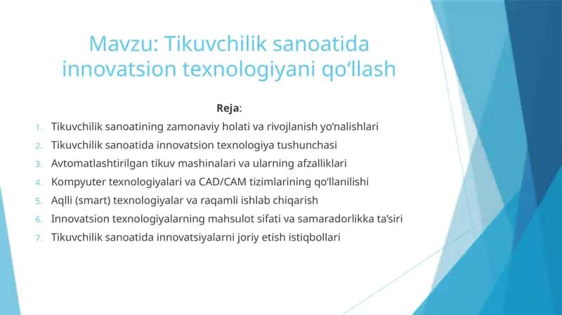 Tikuvchilik sanoatida innovatsion texnologiyani qoʻllash 1