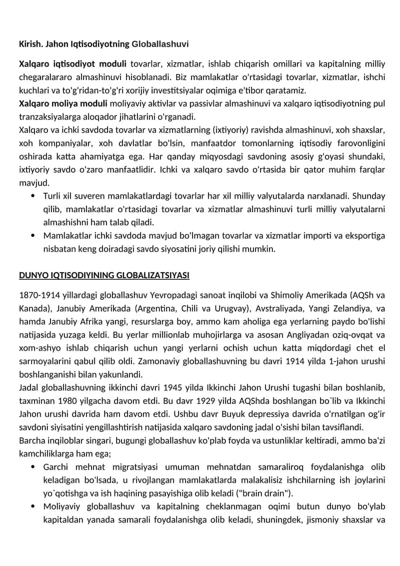 Jahon Iqtisodiyotning Globallashuvi 1