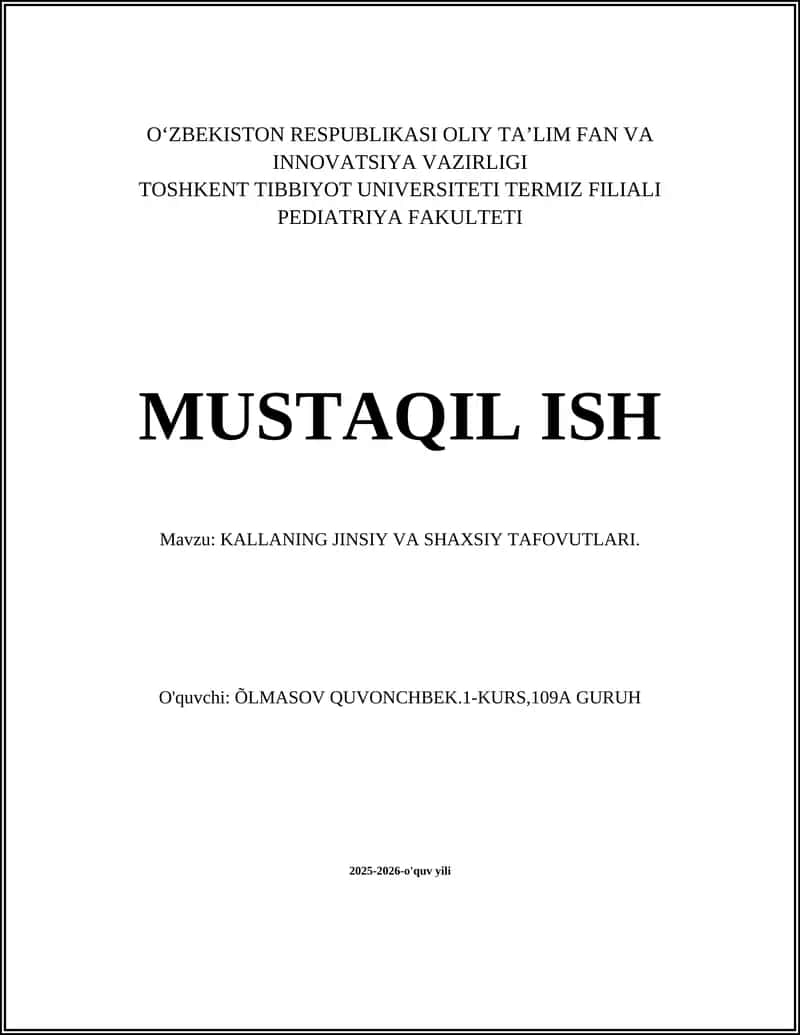 KALLANING JINSIY VA SHAXSIY TAFOVUTLARI 1